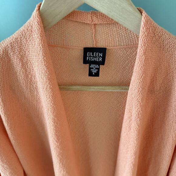 Eileen Fisher Cardigan Women’s Size Large 100% Wool Open Front Orange Peach - Picture 7 of 11